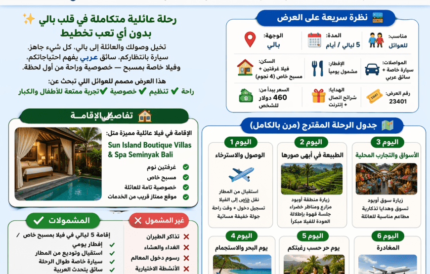 🌴 أفضل برنامج سياحي في بالي للعوائل 6 أيام